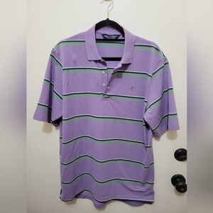 Classic Purple and Green Mens Golf Striped Polo Shirt Size MEDIUM